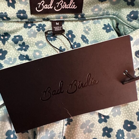 NWT Bad Birdie Men's Teal Floral Print Polyester Polo Shirt Medium MSRP $78 - Picture 5 of 7